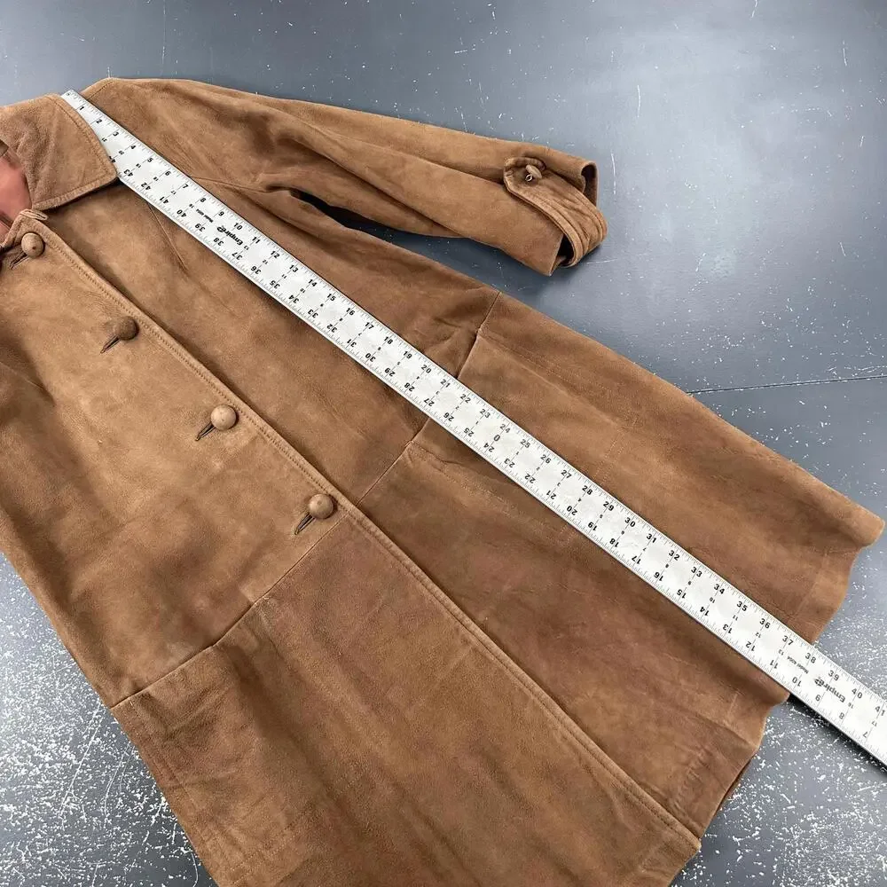 VTG Suede Leather Trench Coat Womens Med/LRG Brown Soft Duster Boho Chic 60's - Picture 6 of 10